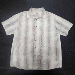 Solitude Mens Short Sleeve Button Down Shirt Tan Cream Geometric Print Large